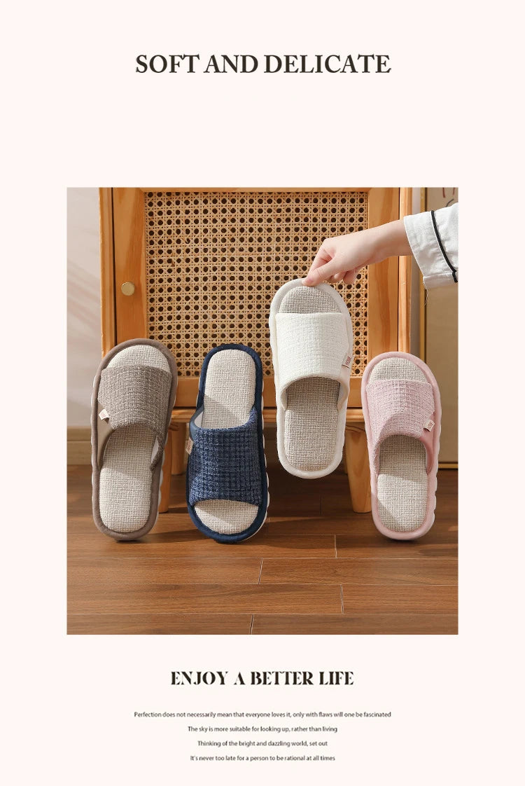 Chinelos de linho feminino e masculino casa chinelos de chão interior diário casa simples simples mudo antiderrapante chinelos confortáveis