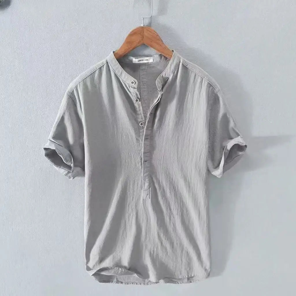 Camisas de algodão de linho para homens leve manga longa henley streetwear praia camisa respirável havaiana grandes camisetas para homem