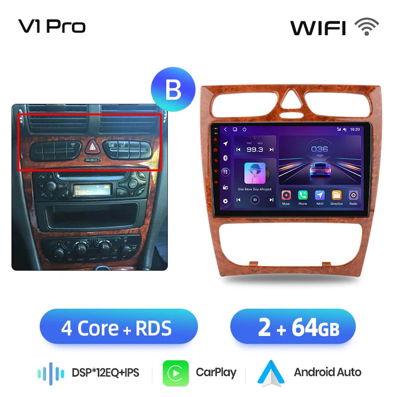 Junsun carplay android auto rádio do carro para mercedes benz classe c w203 c200 c320 c350 clk w209 2000-2005 multimídia inteligente 4g