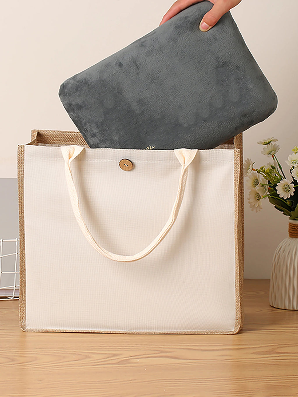 Linho cor lisa senhoras bolsa fivela estilo moda multifuncional saco de presente diário passeio saco de armazenamento de compras