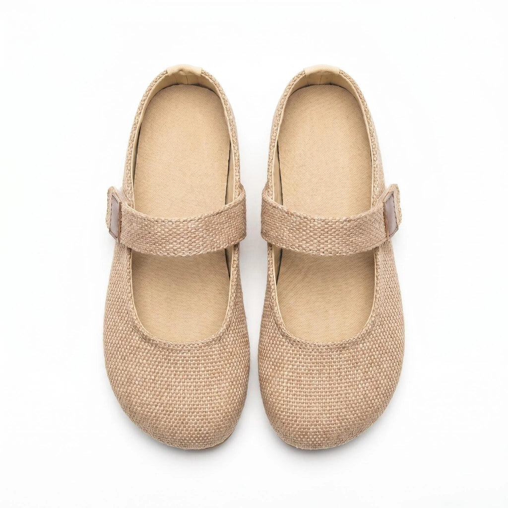 Mocassins de Linho Evening Breeze para Mulheres com Bico Quadrado, Cabedal Texturizado em Linho, Suporte para Arco, Respiráveis, Calçados Diários de Verão
