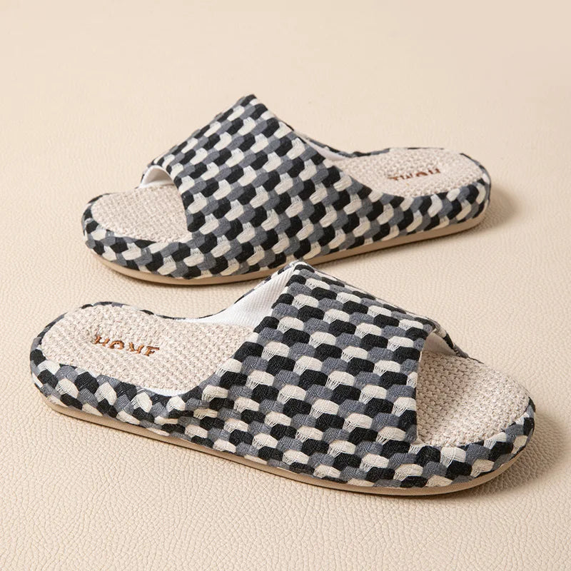 Chinelos de Plataforma de Linho para Mulheres, Coloridos e Fashion, Sapatos de Designer de Verão, Novos Chinelos Abertos para Uso Interno, Macios e Antiderrapantes, Unissex