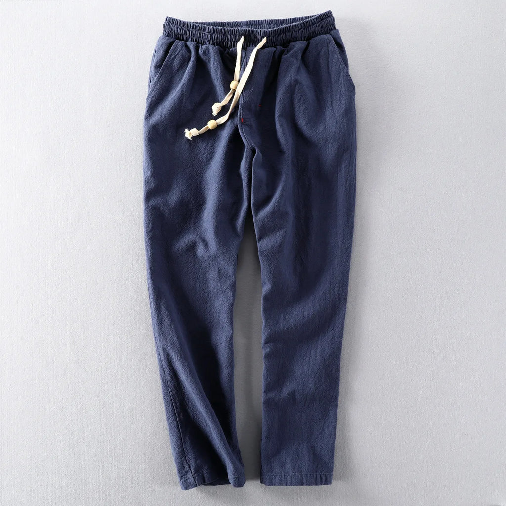 2025 novas calças de linho masculino japonês casual solto juventude algodão linho calças casuais na moda seis cores algodão linho calças
