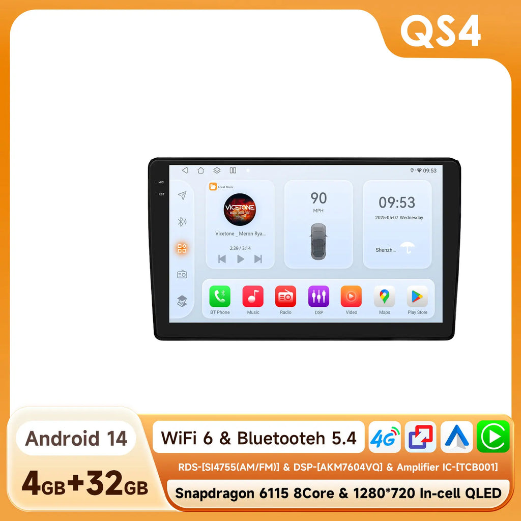 Rádio de Carro Android 2Din de 9 polegadas Hizpo para Audi A4 B8 B7 B6 S4 RS4 2000 - 2009 SEAT Exeo BT 4G DSP RDS CarPlay Navegação GPS 360CAM