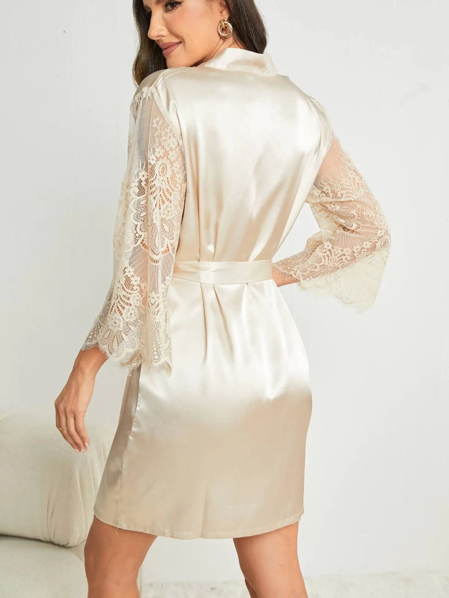 Noiva dama de honra casamento robe camisola primavera verão feminino sleepwear casa vestido retalhos rendas kimono roupão vestido loungewear