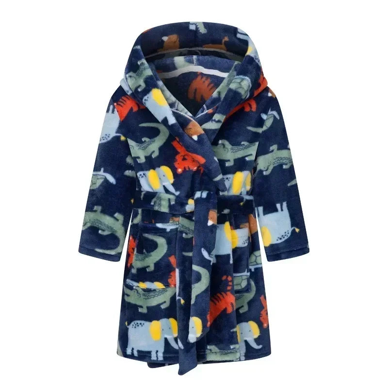 Crianças pijamas macios roupão de flanela de inverno 2025 novo dos desenhos animados bonito pijamas meninos meninas outono roupões com capuz homewear