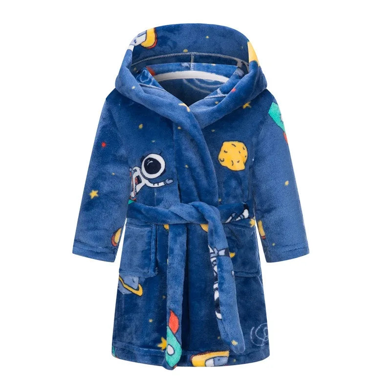 Crianças pijamas macios roupão de flanela de inverno 2025 novo dos desenhos animados bonito pijamas meninos meninas outono roupões com capuz homewear