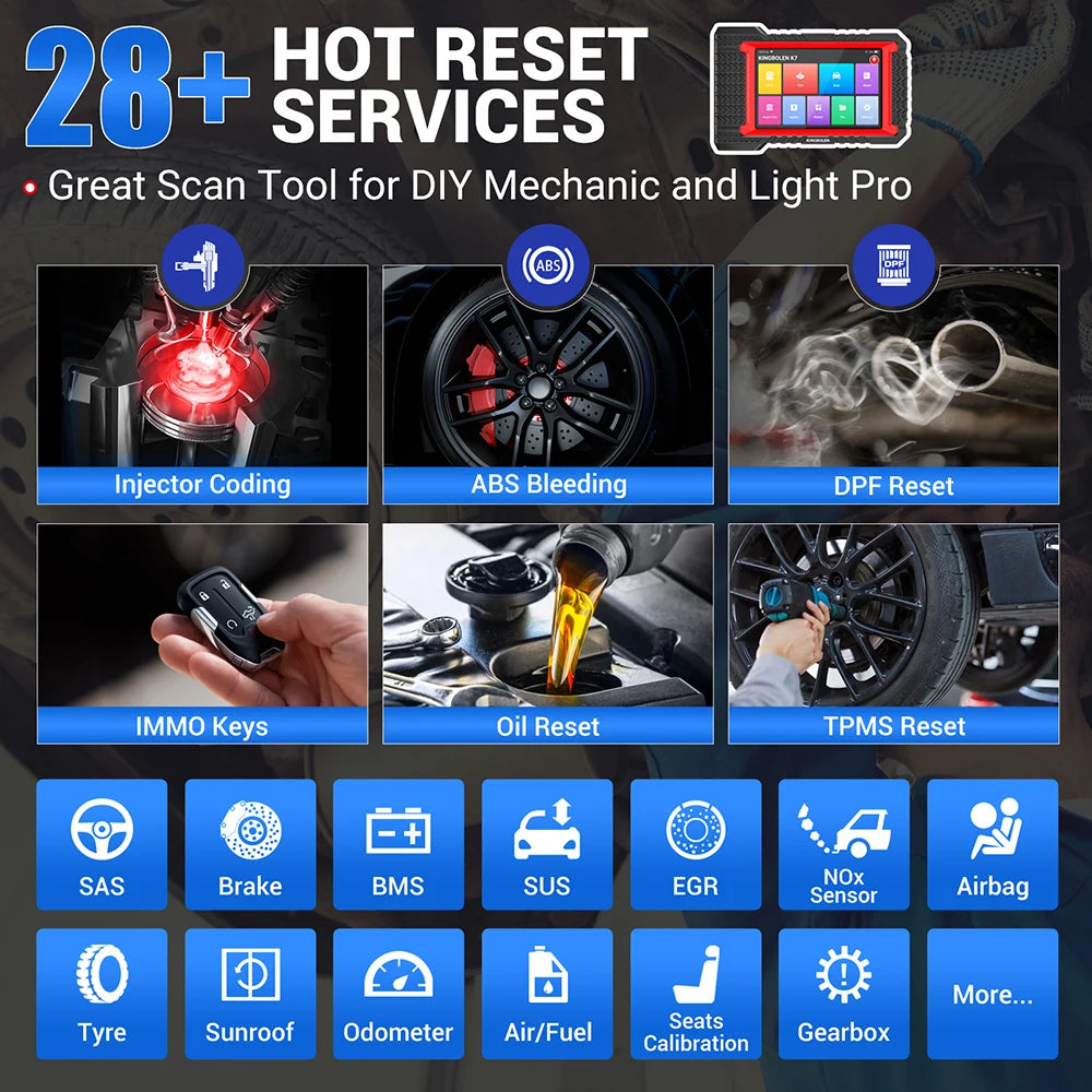 Atualização vitalícia gratuita KINGBOLEN K7 ALL System Ferramentas de diagnóstico de carro português Codificação ECU Teste ativo 28 reinicializações Scanner OBD PK LAUNCH X431 CRP919E BT