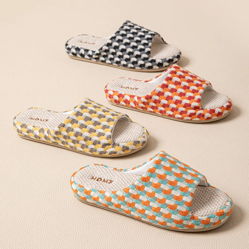Chinelos de Plataforma de Linho para Mulheres, Coloridos e Fashion, Sapatos de Designer de Verão, Novos Chinelos Abertos para Uso Interno, Macios e Antiderrapantes, Unissex