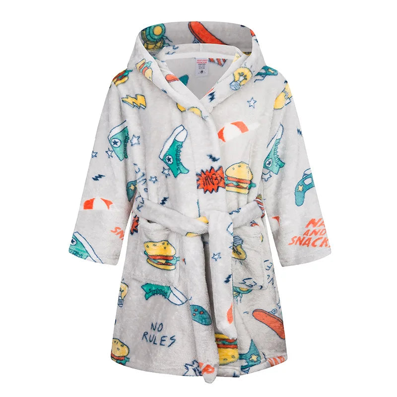 Roupão de banho infantil de dinossauro com capuz, pijama de unicórnio de desenho animado para meninos, roupões de banho de lã para meninas, roupa de dormir para bebês