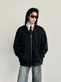 Thiened Fce Cardigan com capuz e zíper moletom masculino Faion Urban Sle outono inverno peso pesado diamante embelezado Ja...