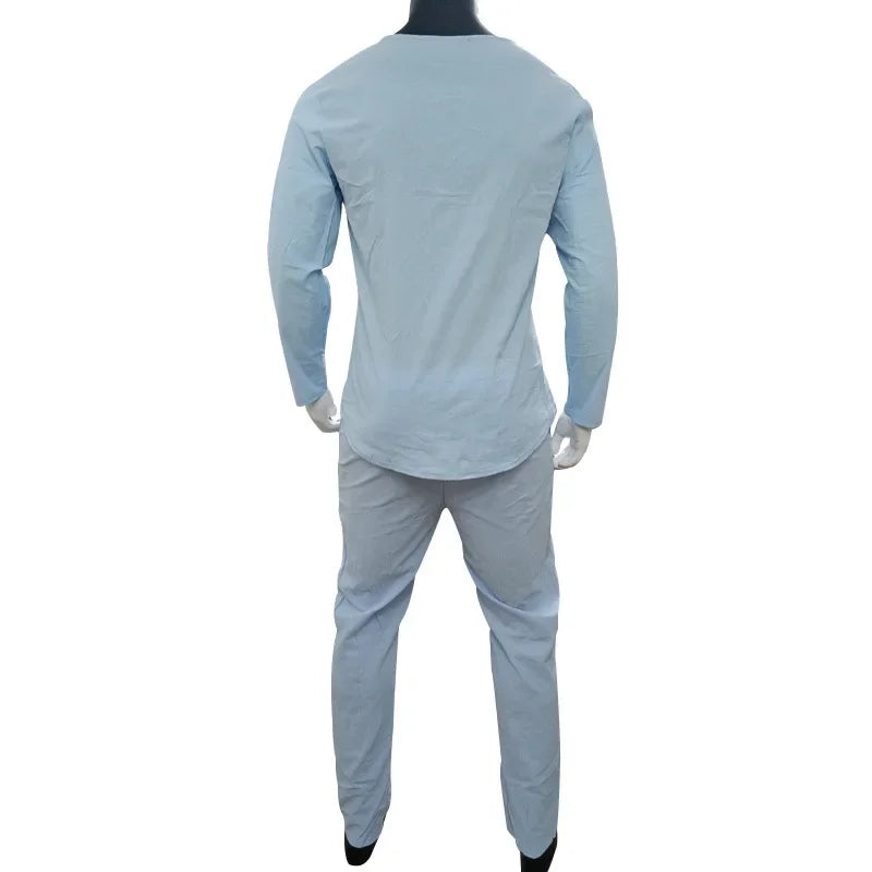 Camiseta Masculina de Linho de Manga Longa 2026 Henry, Slim Fit, Cor Sólida, Tamanho Grande Europeu e Americano, Gola V Profunda