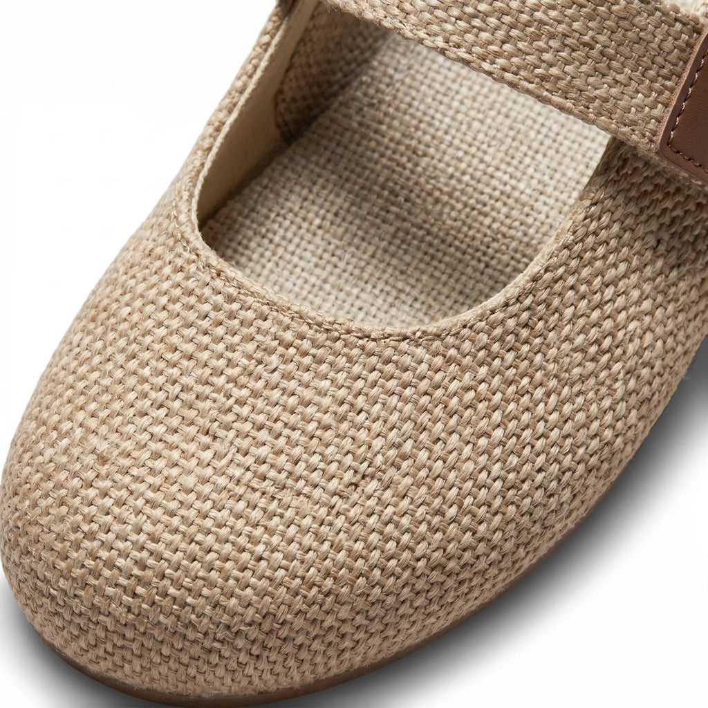 Mocassins de Linho Evening Breeze para Mulheres com Bico Quadrado, Cabedal Texturizado em Linho, Suporte para Arco, Respiráveis, Calçados Diários de Verão