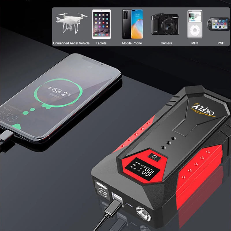 GKFLY 2000A/3000A/4000A Carregador de Bateria para Carros a Gasolina e Diesel, Power Bank e Auxiliar de Partida para Automóveis