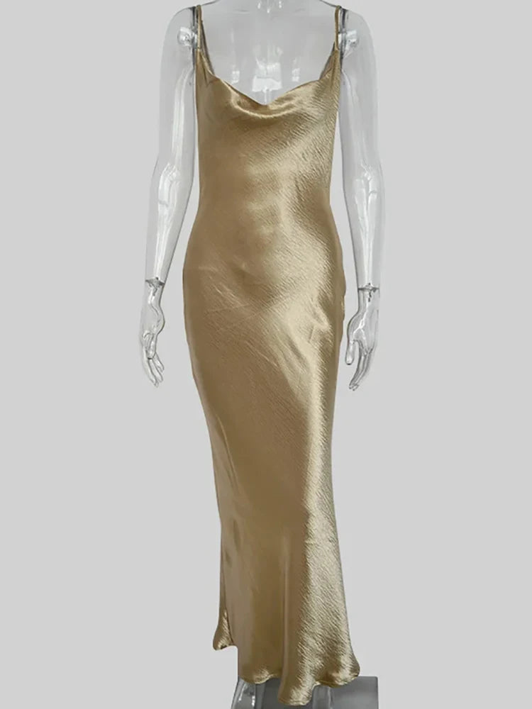 Vestido Longo JULISSA MO Sexy com Alças Finas e Costas Abertas, Vestido de Noite em Cetim com Amarração, Vestido de Festa Elegante Justo ao Corpo 2026