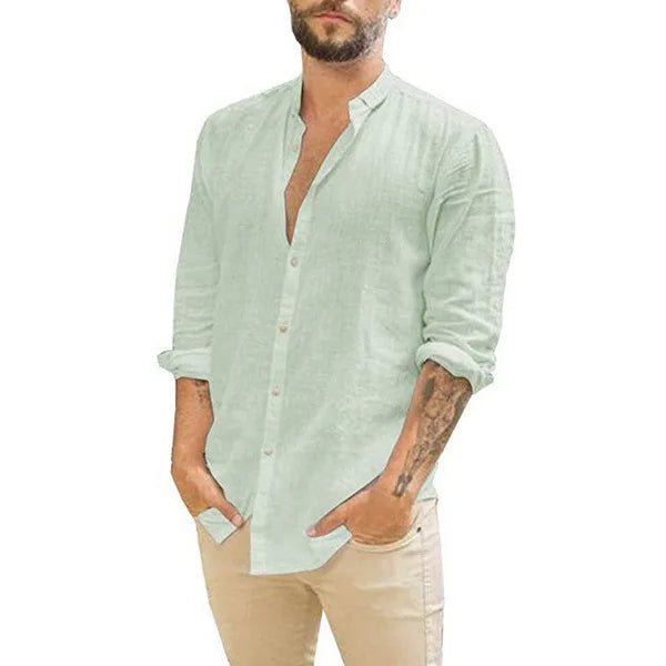 Camisa de linho respirável masculina, confortável, cor sólida, manga comprida, solta, Harajuku, blusa casual, camisa havaiana, breve, 2022