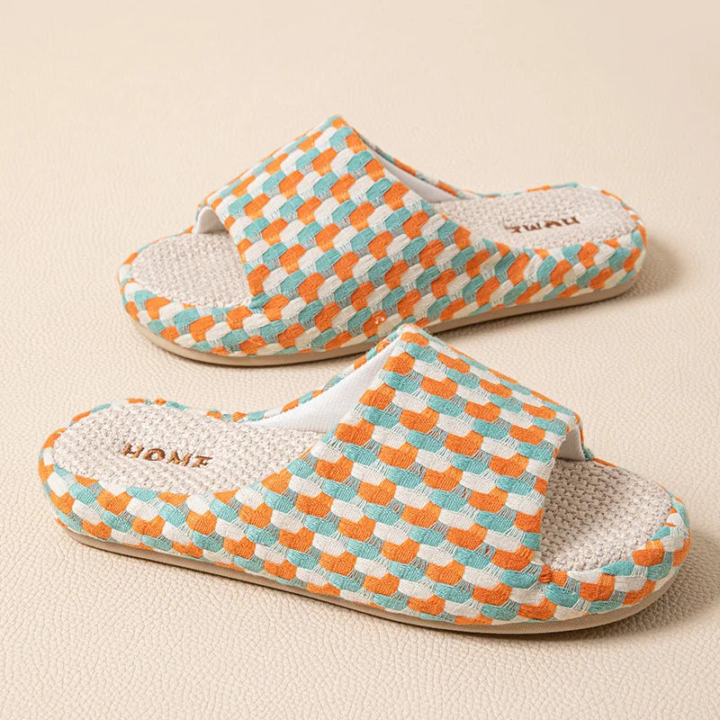 Chinelos de Plataforma de Linho para Mulheres, Coloridos e Fashion, Sapatos de Designer de Verão, Novos Chinelos Abertos para Uso Interno, Macios e Antiderrapantes, Unissex