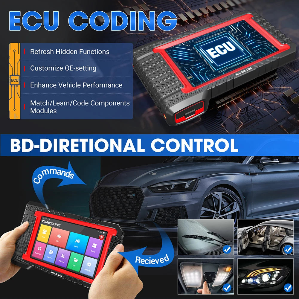 Atualização vitalícia gratuita KINGBOLEN K7 ALL System Ferramentas de diagnóstico de carro português Codificação ECU Teste ativo 28 reinicializações Scanner OBD PK LAUNCH X431 CRP919E BT