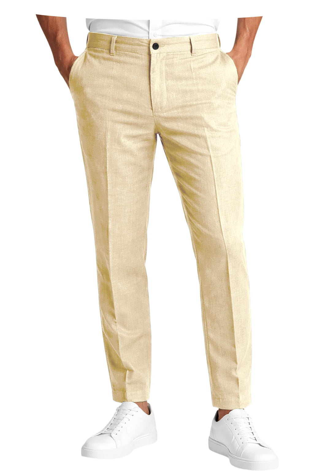 Calças Masculinas Premium em Mistura de Linho, Leves, Slim Fit, Resistentes a Rugas, para Escritório, Verão, Casual e Formal