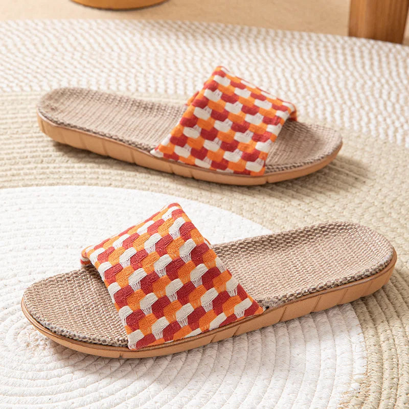 Chinelos de Linho para Mulheres, Tendência de Verão, Calçados Elegantes para Uso Interno, Antiderrapantes, Leves e Unissex