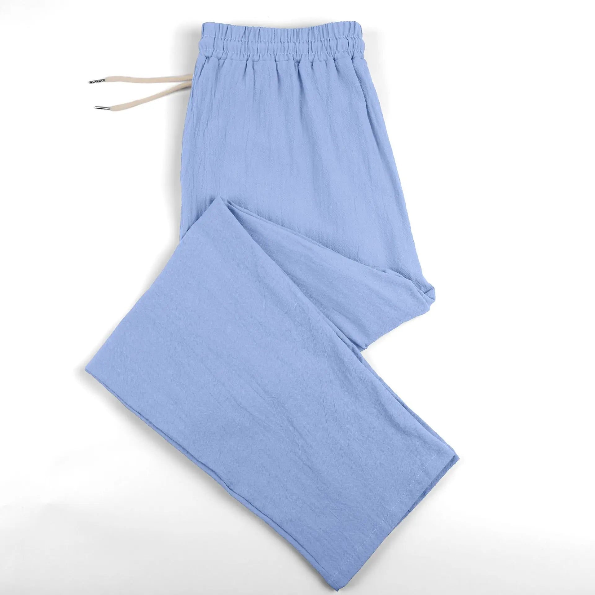Calças de Linho Americanas Novas Primavera 2026, Tecido Leve e Respirável, Estilo Casual Solto, Cintura com Cordão, Perfeitas para Uso Diário