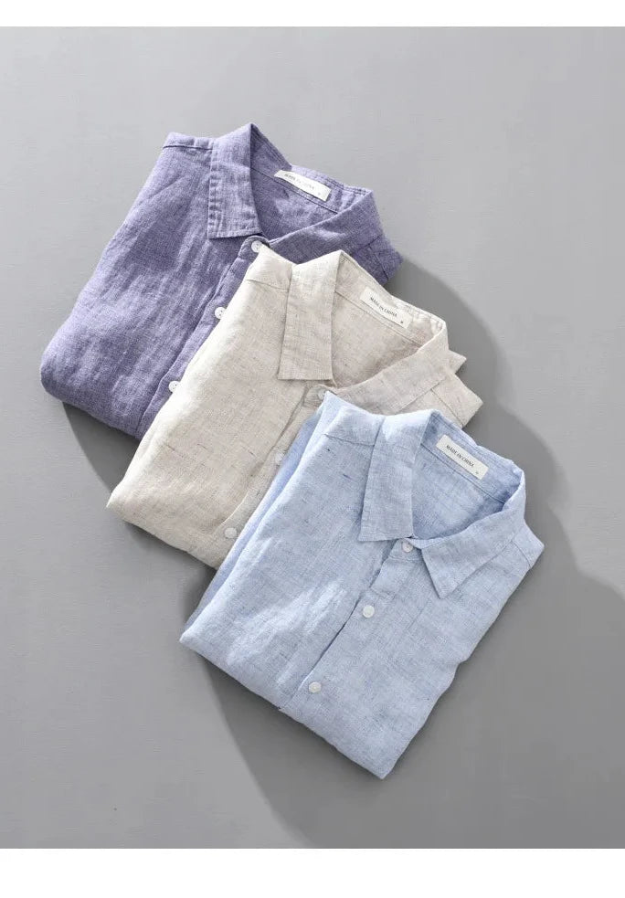 Camisa de linho respirável masculina, Top manga comprida, encaixe solto, Roupa extragrande, coreano sazonal