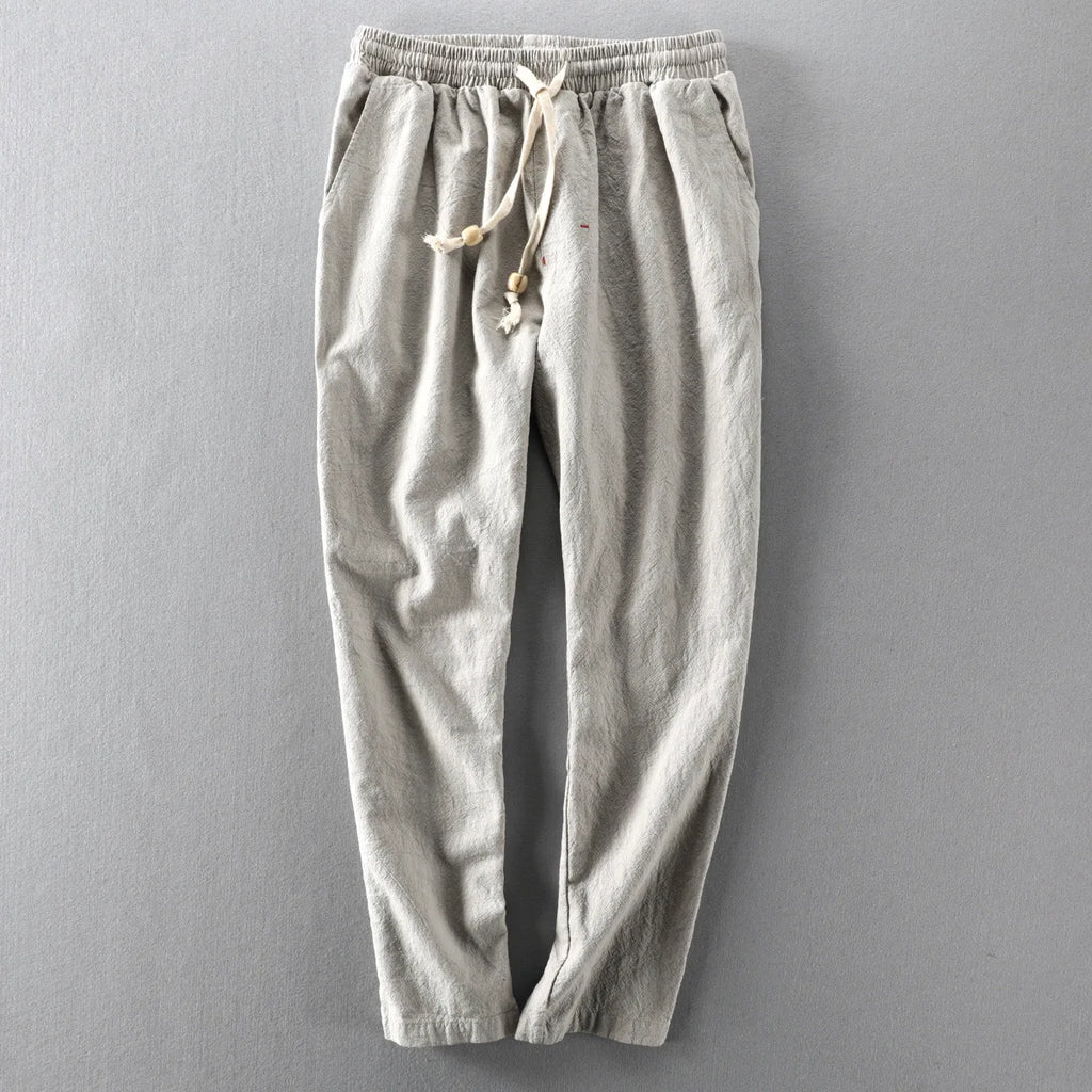 2025 novas calças de linho masculino japonês casual solto juventude algodão linho calças casuais na moda seis cores algodão linho calças