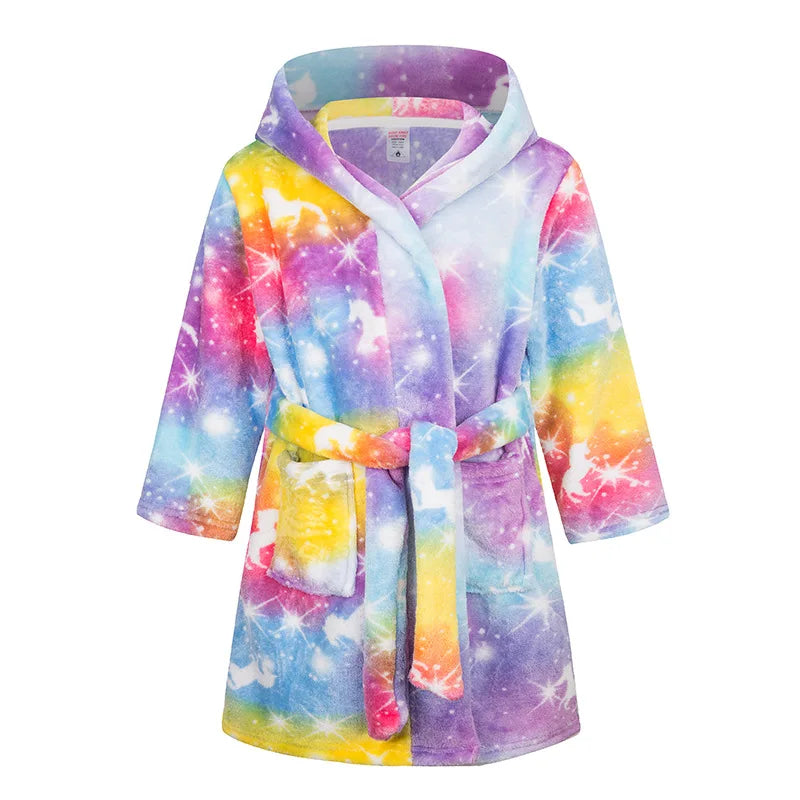 Roupão de banho infantil de dinossauro com capuz, pijama de unicórnio de desenho animado para meninos, roupões de banho de lã para meninas, roupa de dormir para bebês