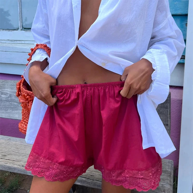Mais bonito renda guarnição pijama boxer shorts para mulheres pjs bottoms cintura elástica ilhó perna larga lounge shorts y2k fairycore sleepwear
