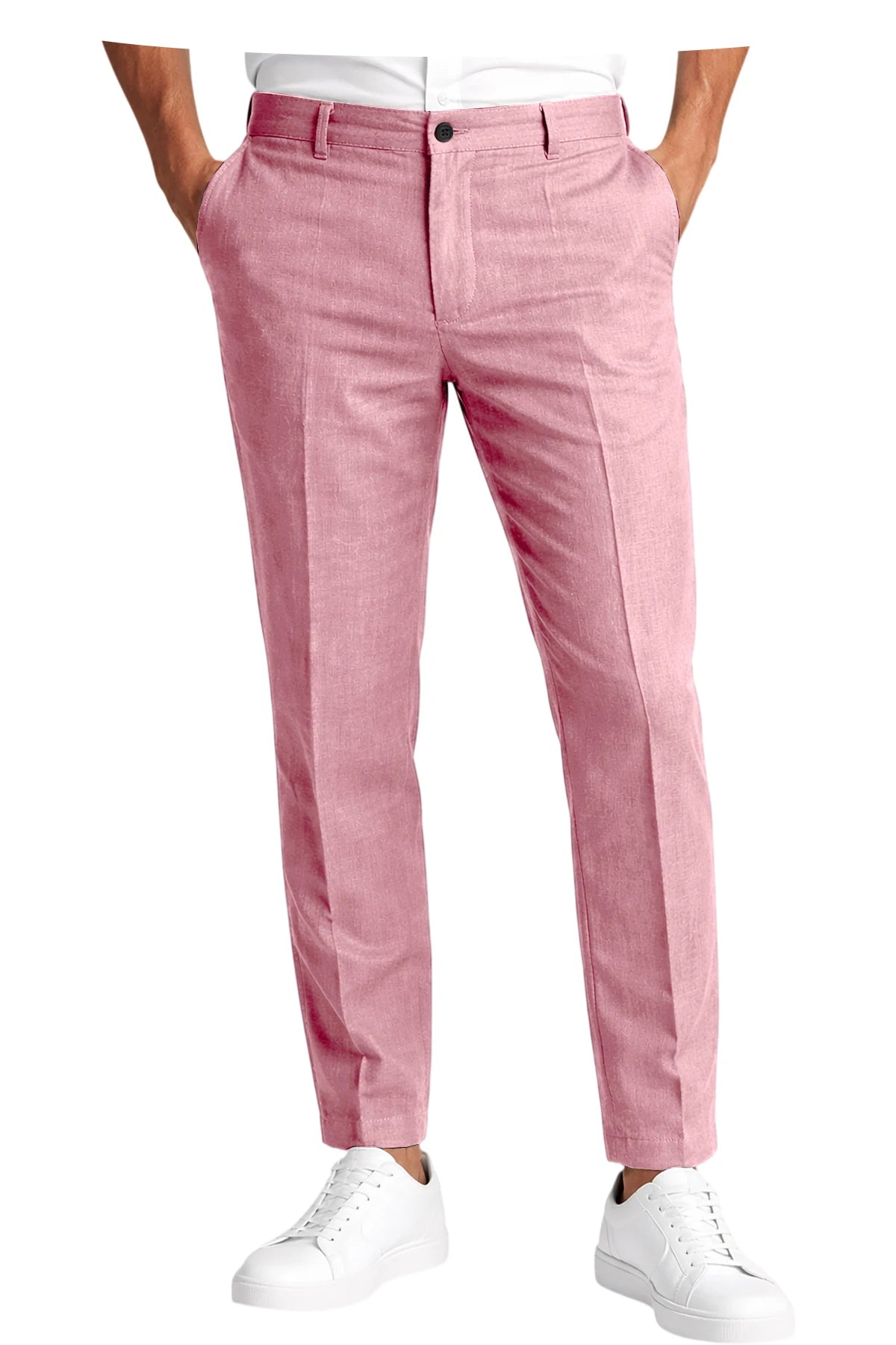 Calças Masculinas Premium em Mistura de Linho, Leves, Slim Fit, Resistentes a Rugas, para Escritório, Verão, Casual e Formal