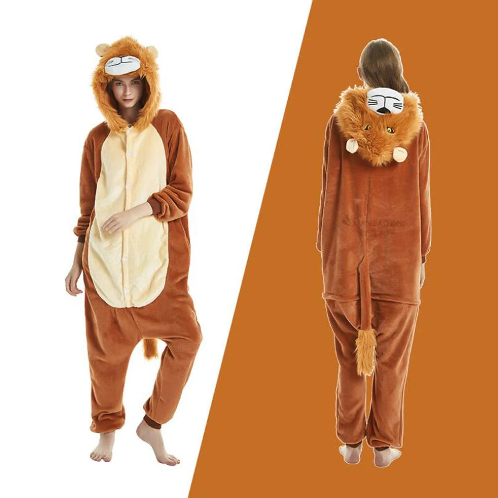 Mulheres animal kigurumi pijamas inverno grosso flanela pijamas adulto com capuz pijama homewear halloween cosplay trajes de festa
