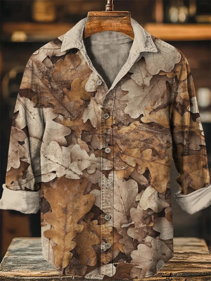 Camisa masculina de linho com estampa de arte 3D casual estilo vintage manga comprida gola de lapela top fashion engraçado estampado bege top