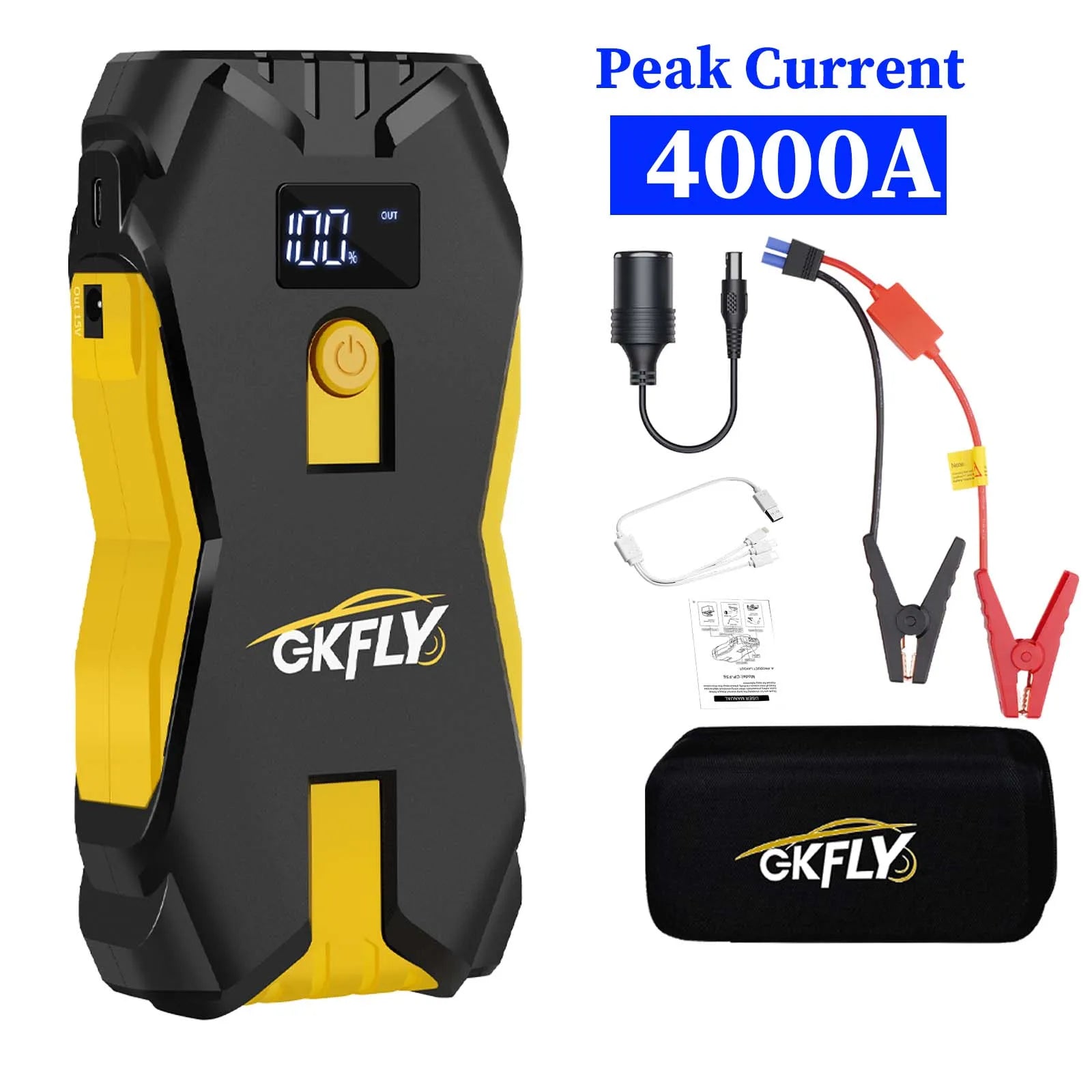 Gkfly 4000a carro ir para iniciantes banco de potência portátil 2000a impulsionador de bateria de carro 12v dispositivo de partida auxiliar para gasolina diesel