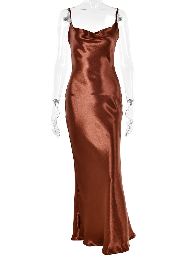 Vestido Longo JULISSA MO Sexy com Alças Finas e Costas Abertas, Vestido de Noite em Cetim com Amarração, Vestido de Festa Elegante Justo ao Corpo 2026