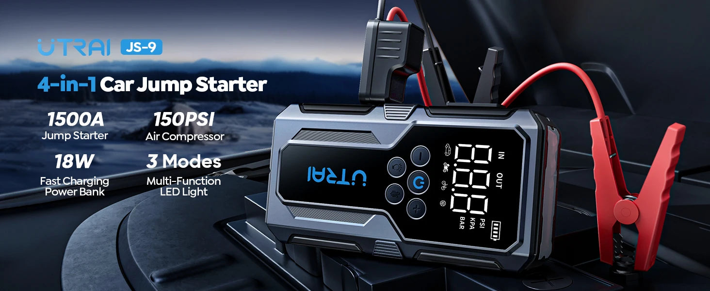 UTRAI 1500A Carro Jump Starter Power Bank Portátil 150PSI Bomba de ar Bateria de carro Boosteres de emergência Dispositivo de partida Carro Starter 2024