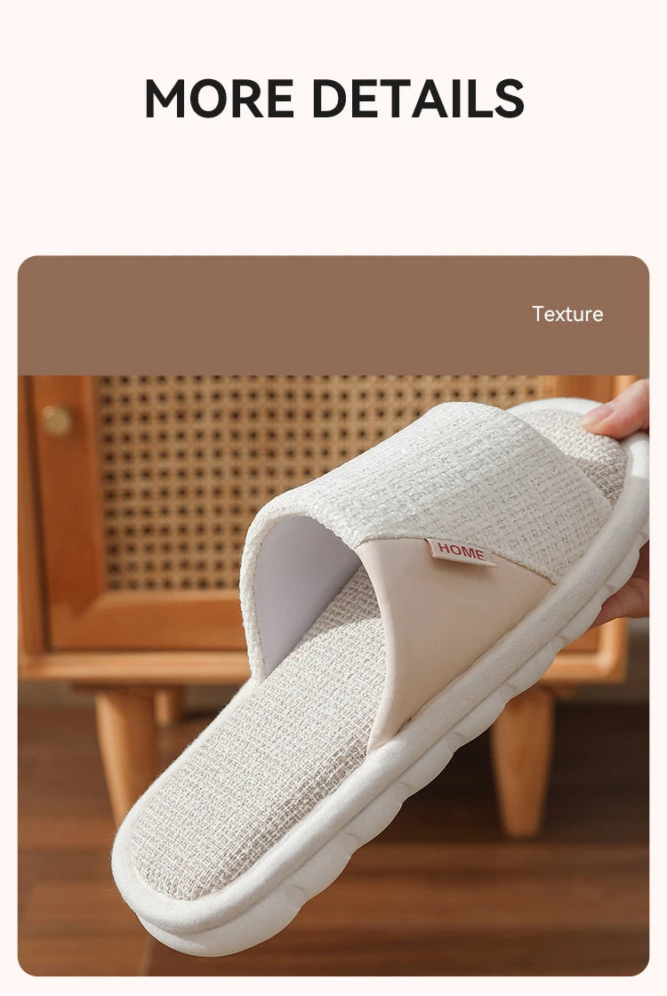 Chinelos de linho feminino e masculino casa chinelos de chão interior diário casa simples simples mudo antiderrapante chinelos confortáveis