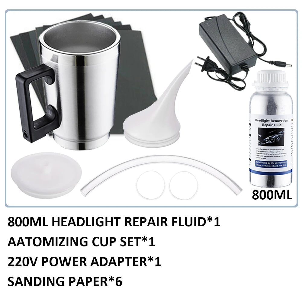 Kit de restauração polonês farol do carro Kit de renovação do reparo do carro Farol 800G, Polímero líquido, Conjunto de ferramentas automáticas