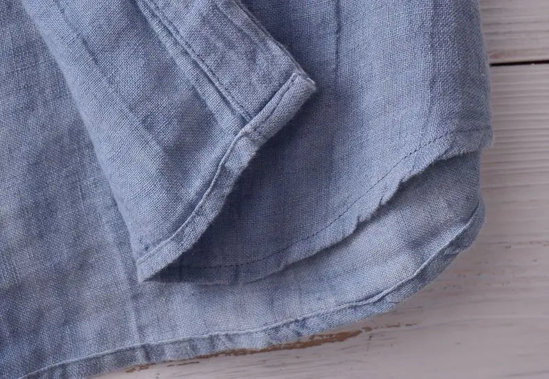 Camisa de Linho de Manga Curta para Homens, Camisa Casual Solta e Fresca de Verão em Cores Sólidas, Estilo Retro Japonês