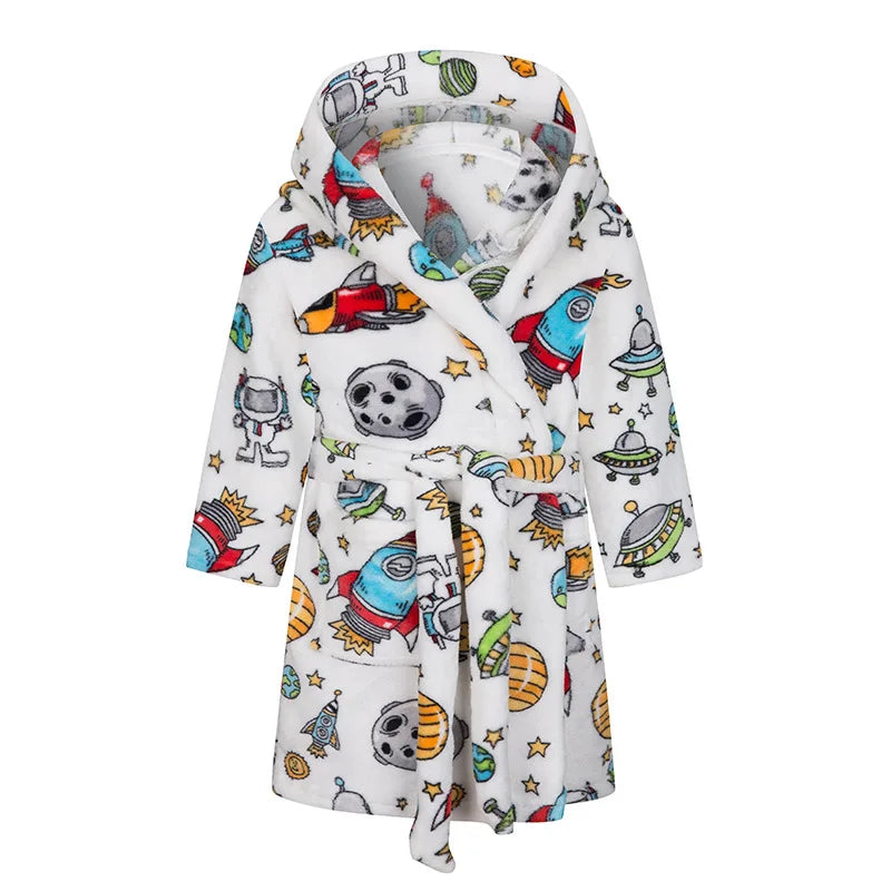 Roupão de banho infantil de dinossauro com capuz, pijama de unicórnio de desenho animado para meninos, roupões de banho de lã para meninas, roupa de dormir para bebês