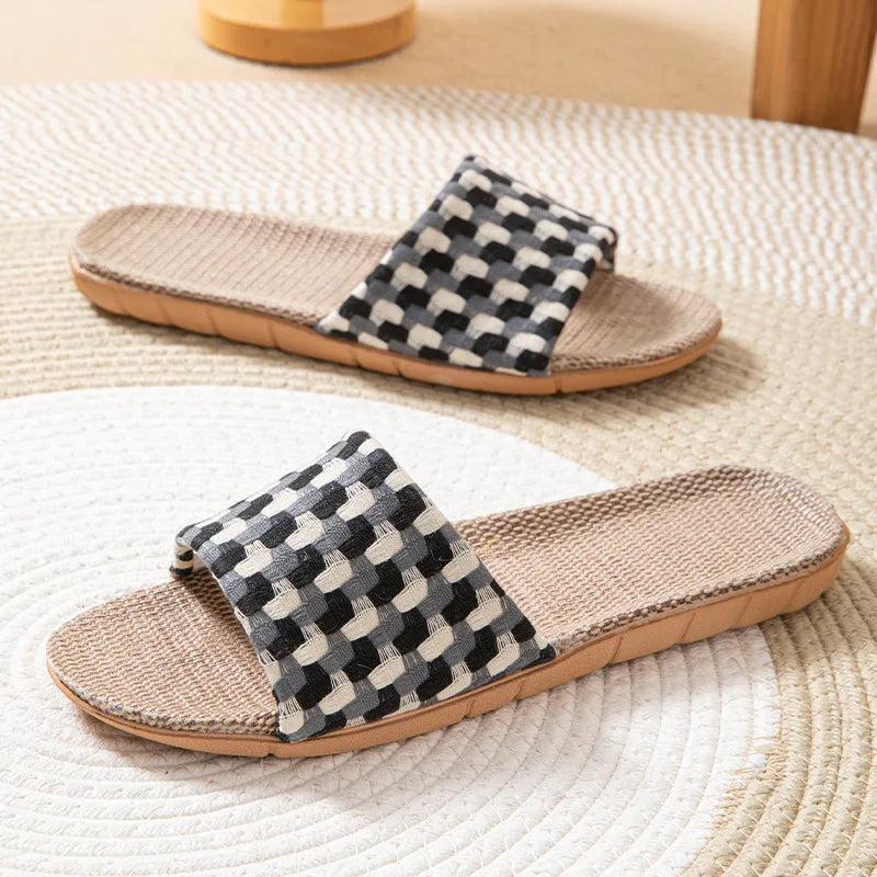 Chinelos de Linho para Mulheres, Tendência de Verão, Calçados Elegantes para Uso Interno, Antiderrapantes, Leves e Unissex