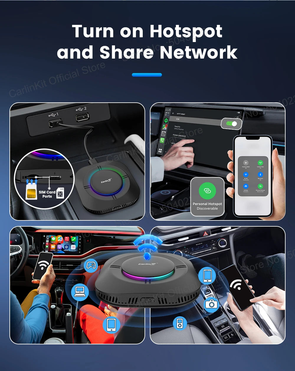 CarlinKit Android 13 LED AI Box Wireless CarPlay Wireless Android Auto Smart Car Multimedia Box Qualcomm 8-Core Chip Cartão SD Expandir para 512 GB Suporte Vídeo Online