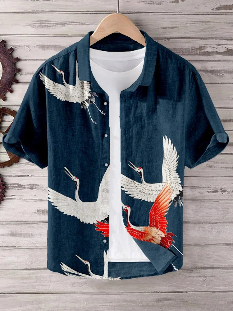 Camisa masculina de linho, design de camisa de manga curta confortável e respirável, camisa havaiana de verão masculina XS-5XL