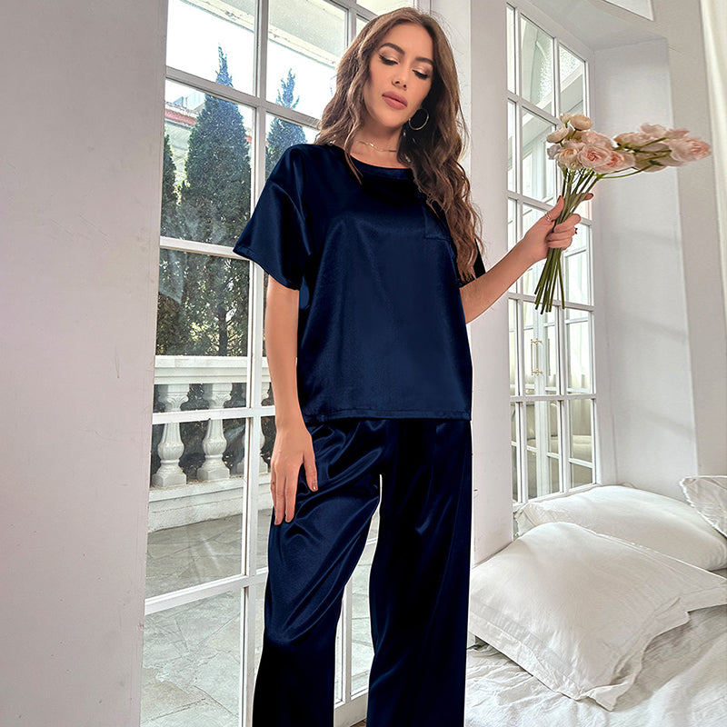 Pijamas de seda para mulheres casa terno de manga curta calças compridas pijama duas peças conjunto cetim pijamas pijamas mujer loungewear