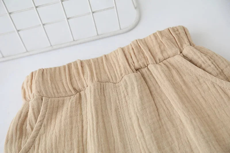 Conjunto de pijamas de gaze de algodão para bebês, 2 peças, manga curta, gola redonda, roupa de dormir macia e respirável, meninos, meninas, 0-5 anos, roupas de praia