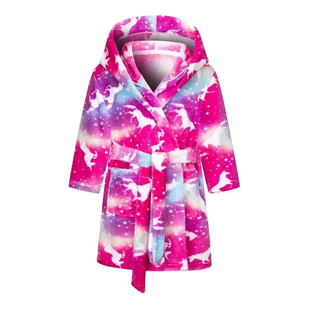 Crianças pijamas macios roupão de flanela de inverno 2025 novo dos desenhos animados bonito pijamas meninos meninas outono roupões com capuz homewear