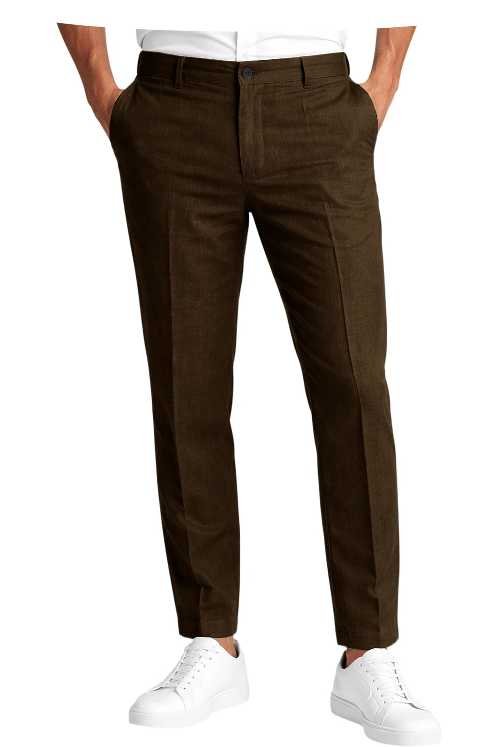 Calças Masculinas Premium em Mistura de Linho, Leves, Slim Fit, Resistentes a Rugas, para Escritório, Verão, Casual e Formal