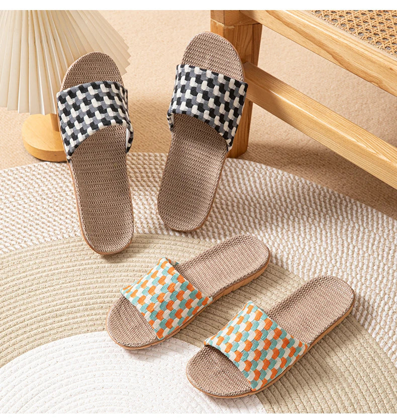 Chinelos de Linho para Mulheres, Tendência de Verão, Calçados Elegantes para Uso Interno, Antiderrapantes, Leves e Unissex