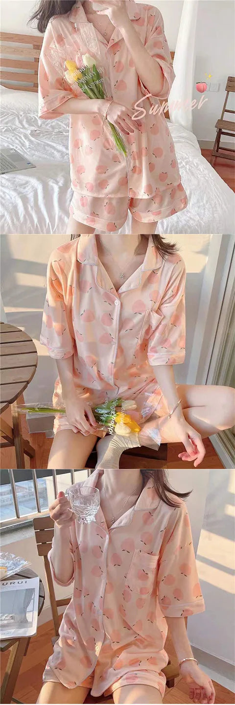 Olá kitty meninas bonito pijamas conjuntos de camisola solta dos desenhos animados macio manga curta topos shorts doce roupas femininas pijamas verão