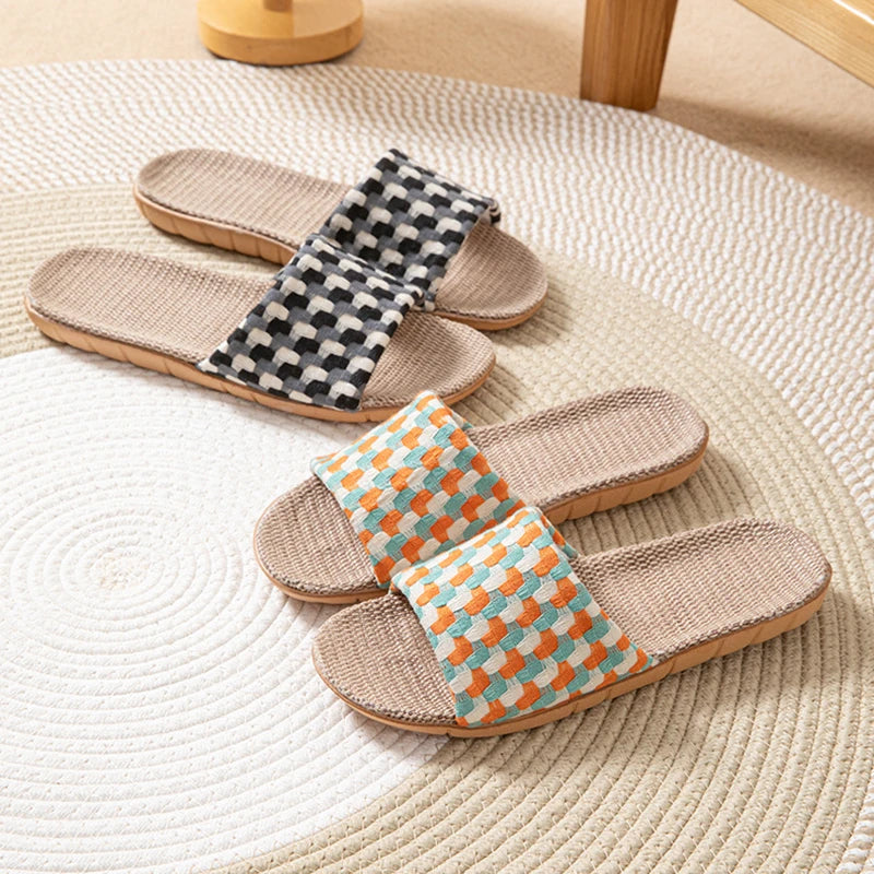 Chinelos de Linho para Mulheres, Tendência de Verão, Calçados Elegantes para Uso Interno, Antiderrapantes, Leves e Unissex