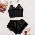 Conjunto de pijama de renda sexy feminino, 2 peças, bralette transparente, top e shorts, roupa de dormir respirável, plus size, lingerie de verão